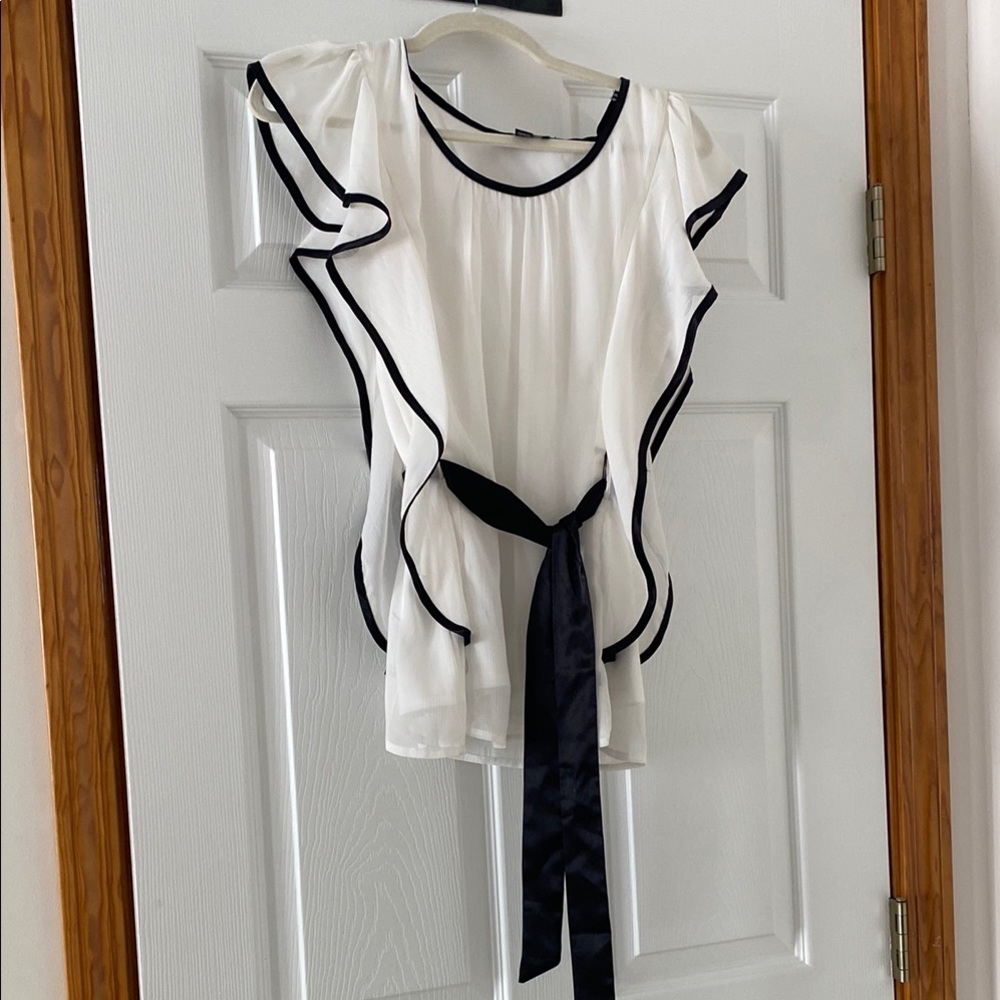 Iz Byer White Blouse with Black Trim